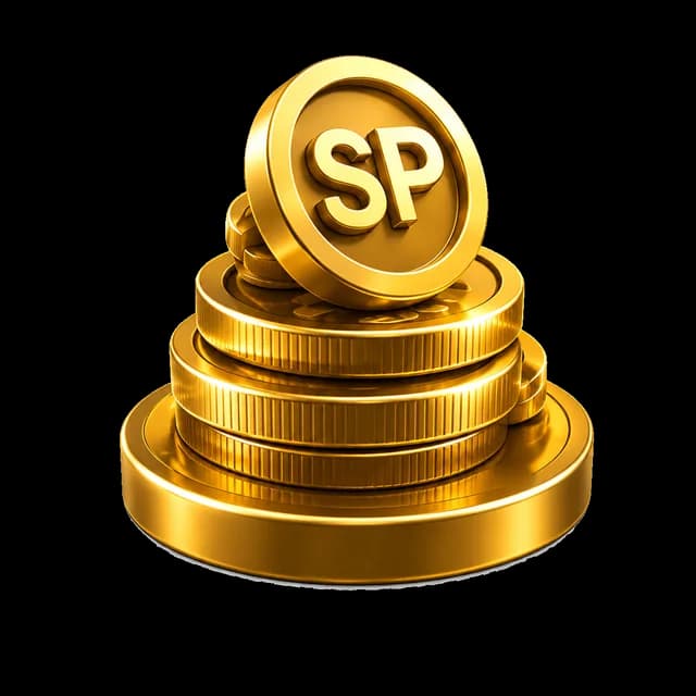 Stack of gold Smart Points coins on a gold podium