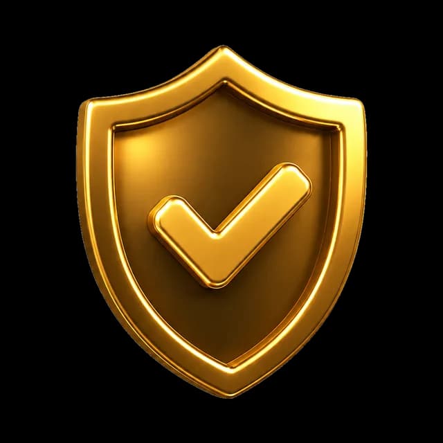 Gold protection shield with checkmark