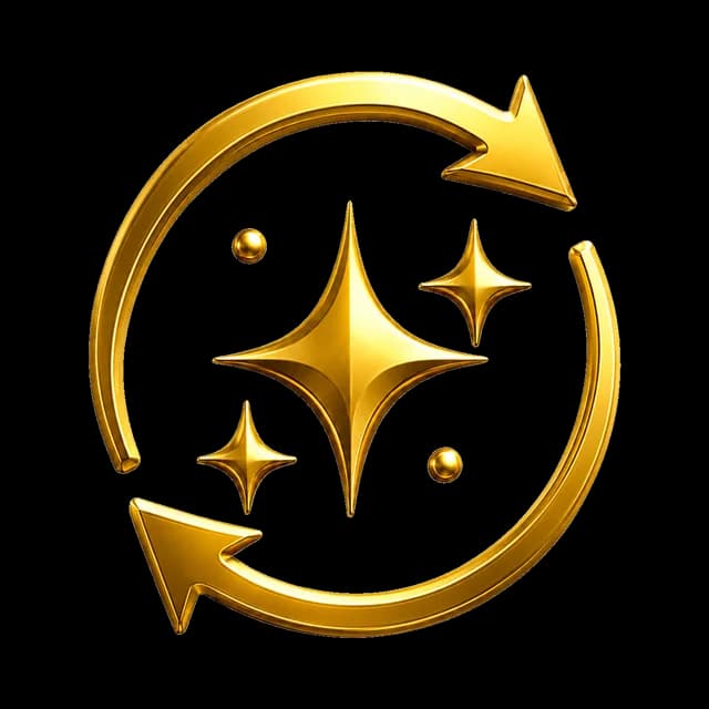Gold reward sync arrows with sparkles