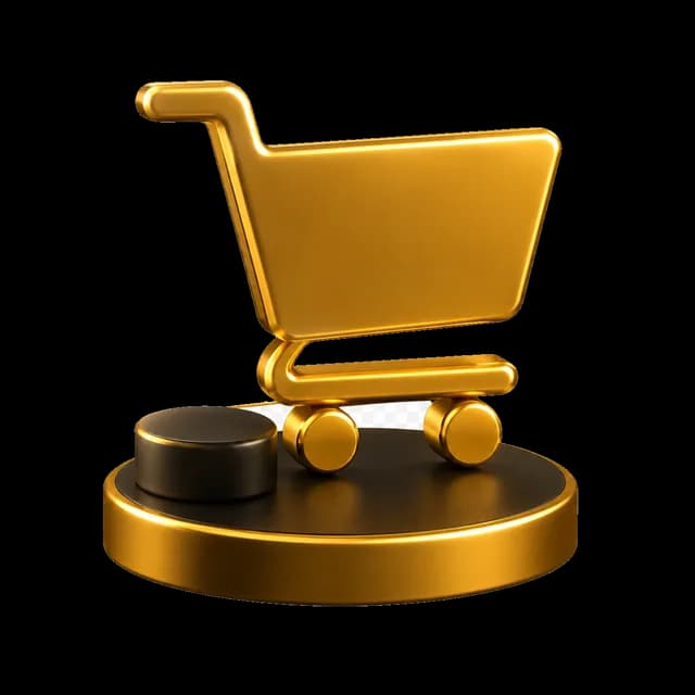 Gold shopping cart on a podium