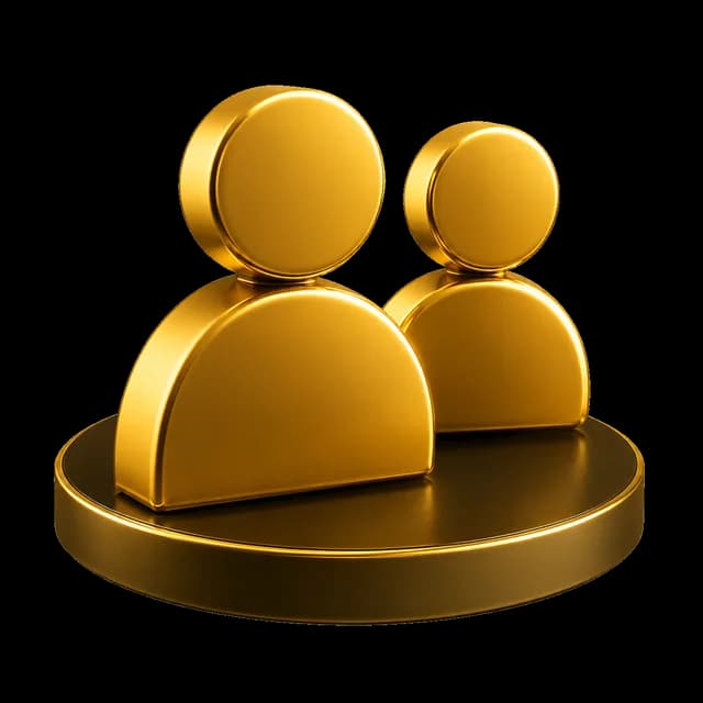 Two gold people figures on a podium